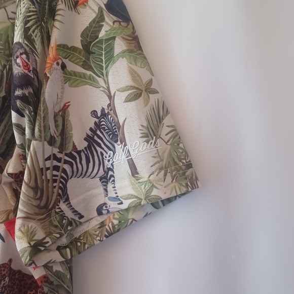 Golf Gods Australia Cool Tech Performance Golf Polo Jungle King Print Size L EUC - Picture 5 of 6